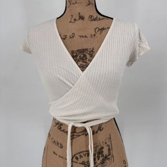 Reformation Flora Ribbed Wrap Top Ivory Size XS Knit Balletcore Cropped - Picture 8 of 8